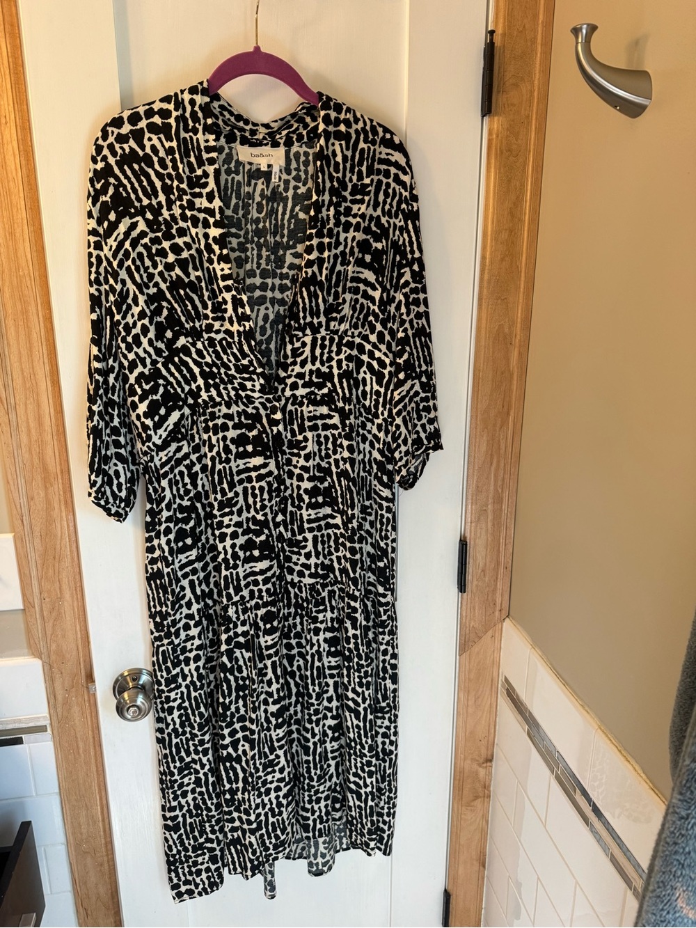 ba&sh Black and White Printed Midi Dress